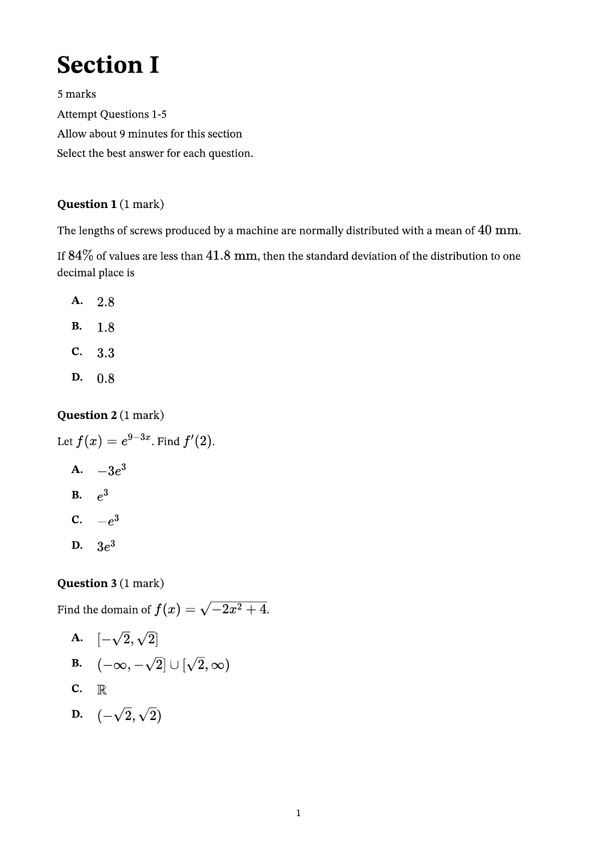 Second page preview of the Match Maths Mathematics Advanced sample mini mock examination